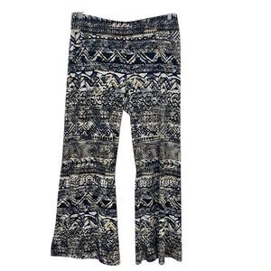 John Paul Richard WIDE LEG Pants Womens L  Elastic Waist TRIBAL Black Ivory